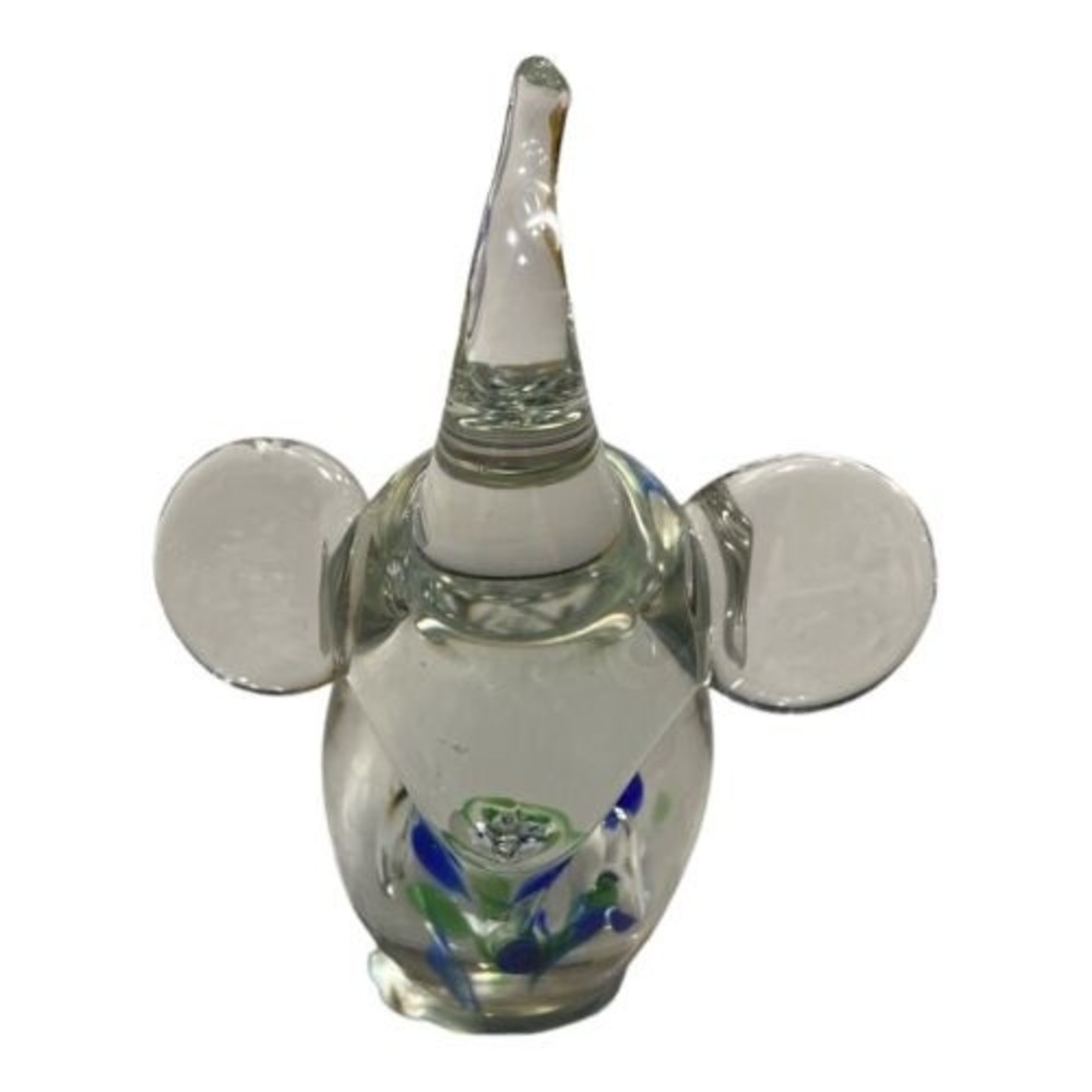 Vintage Hand Blown Glass Clear Elephant Trunk Up Figurine Paperweight Taiwan